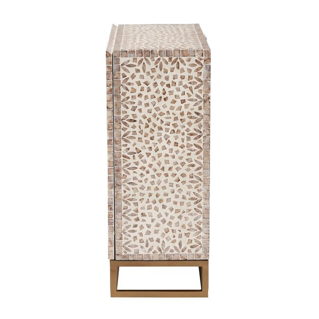 Ercilia Modern Bohemian White and Rustic Brown Mother of Pearl Storage Cabinet, , alternate image number 9