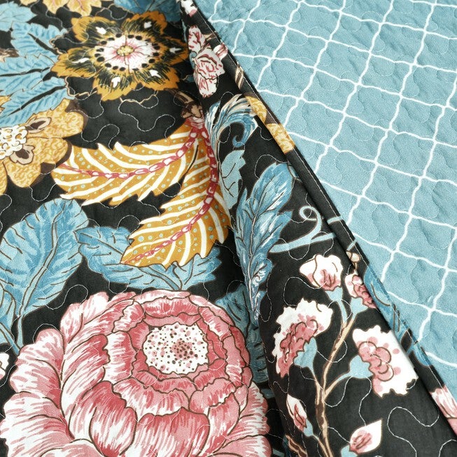 Lush Décor Sydney Quilt Black/Blue 3Pc Set, , alternate image number null