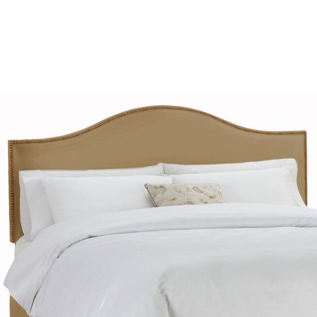 Full Size Upholstered Curved Top Nail Button Border Headboard, KHAKI, hi-res image number 0