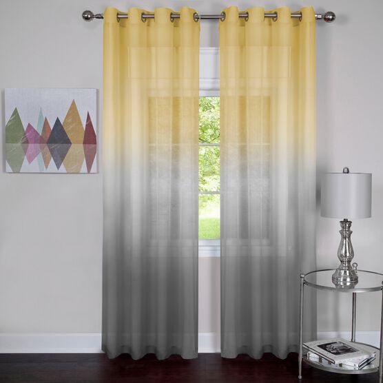 Rainbow Single Grommet Window Curtain Panel, GREY YELLOW, hi-res image number null