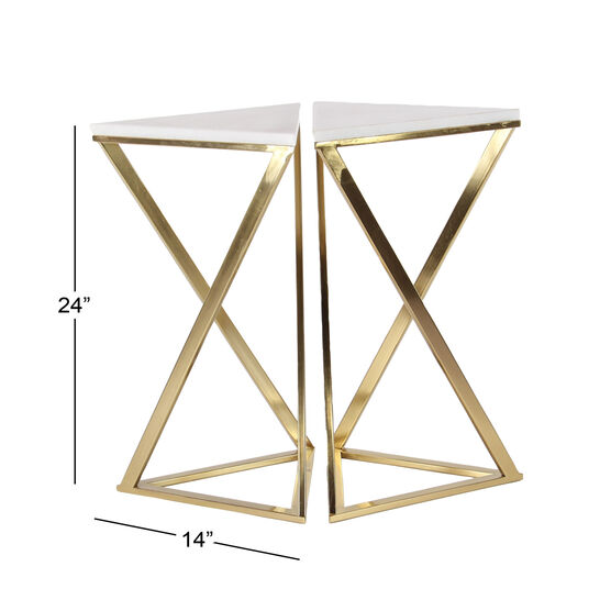 Set of 2 Gold Marble Contemporary Accent Table, 14" x 24", , alternate image number null