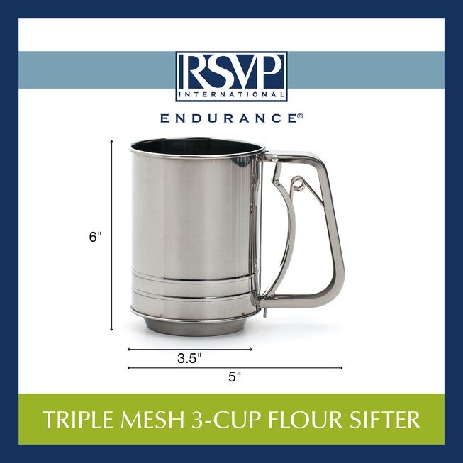 Triple Mesh Stainless Steel 3 Cup Flour Sifter, , on-hover image number 1