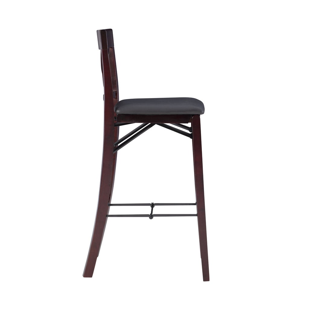 Triena X back folding counter bar stool side profile with dark wood frame