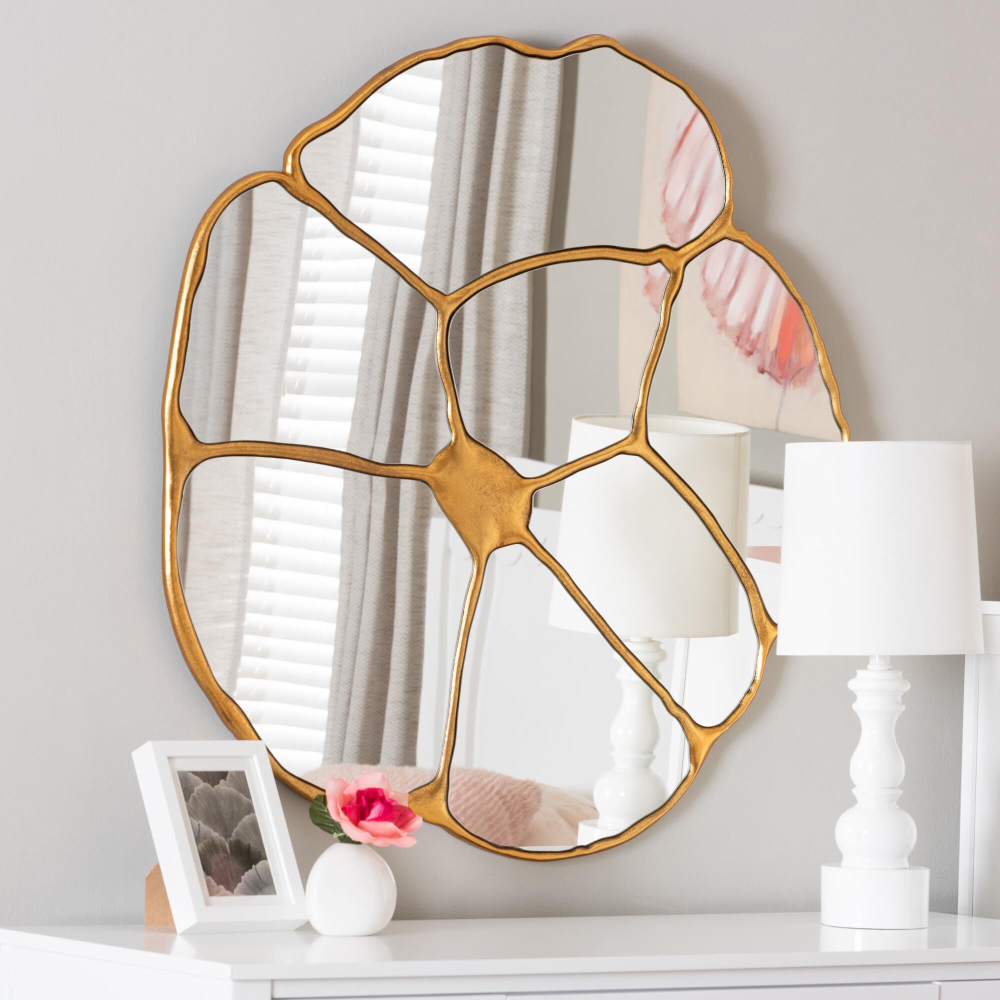 Novia Antique Goldleaf Flower Accent Wall Mirror, GOLDEN, hi-res image number 0