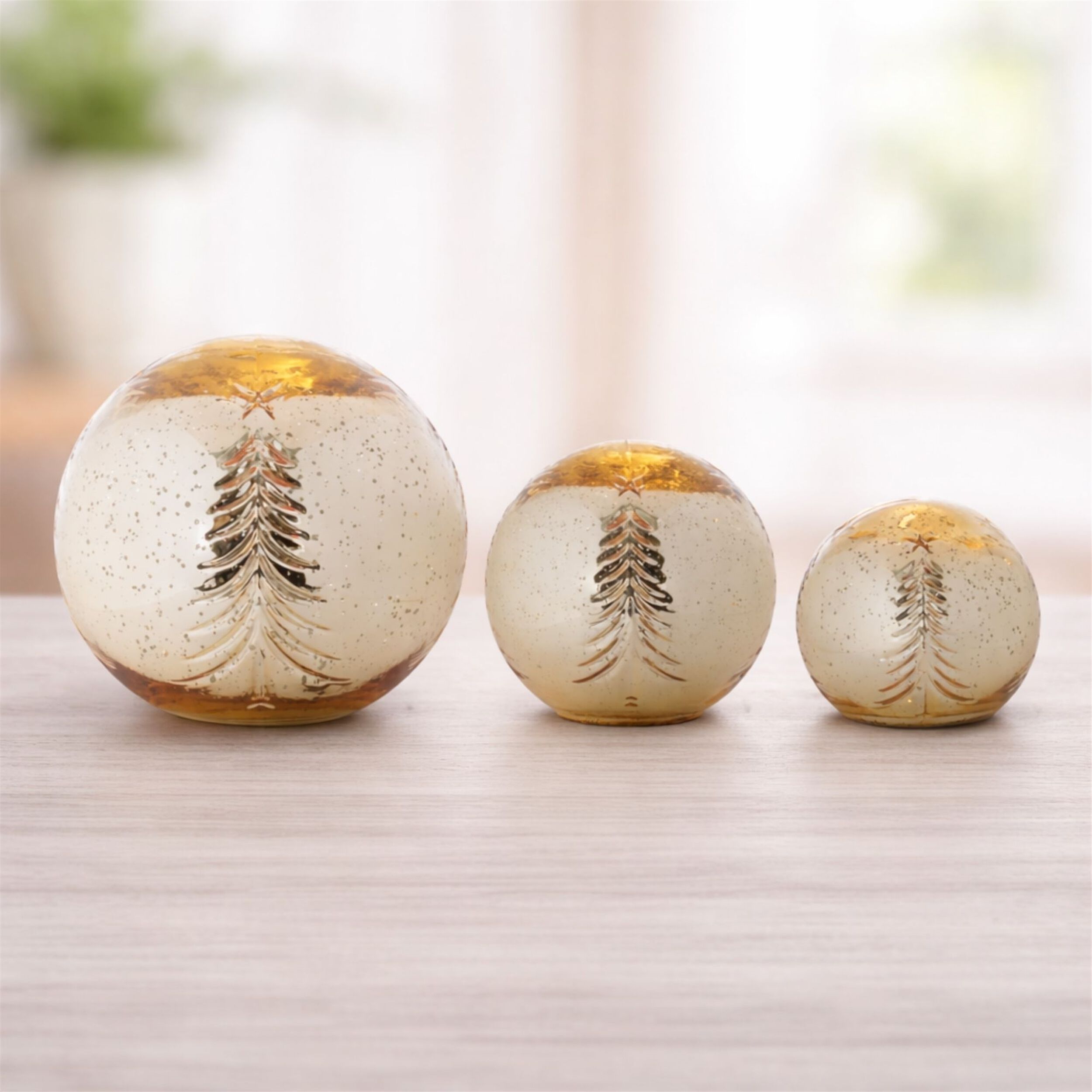 LED Snowy Etched Pine Tree Print Globe (Set of 3), GOLD, alternate image number 2