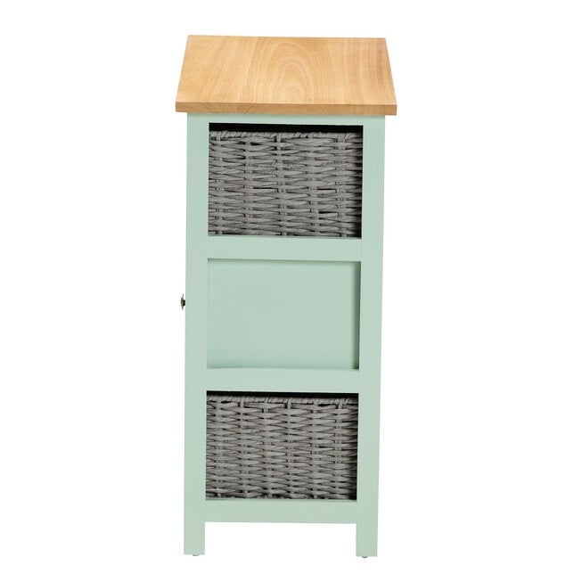 Valtina Modern And Contemporary Two-Tone Oak Brown And Mint Green Finished Wood 3-Drawer Storage Unit With Baskets, , alternate image number null