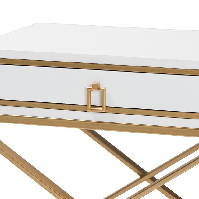 Lilibet Modern Glam And Luxe Black Finished Wood And Gold Metal 1-Drawer End Table, , alternate image number null