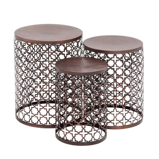 Set of 3 Brown Metal Industrial Accent Table, 20", 18", 16", WHITE, hi-res image number null