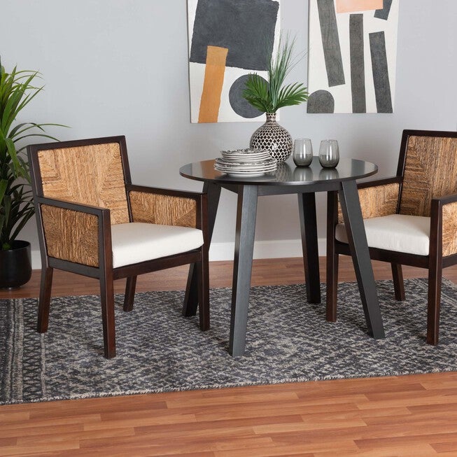 Joana Modern Bohemian Dark Brown Mahogany Wood And Natural Seagrass Dining Arm Chair, , alternate image number 6