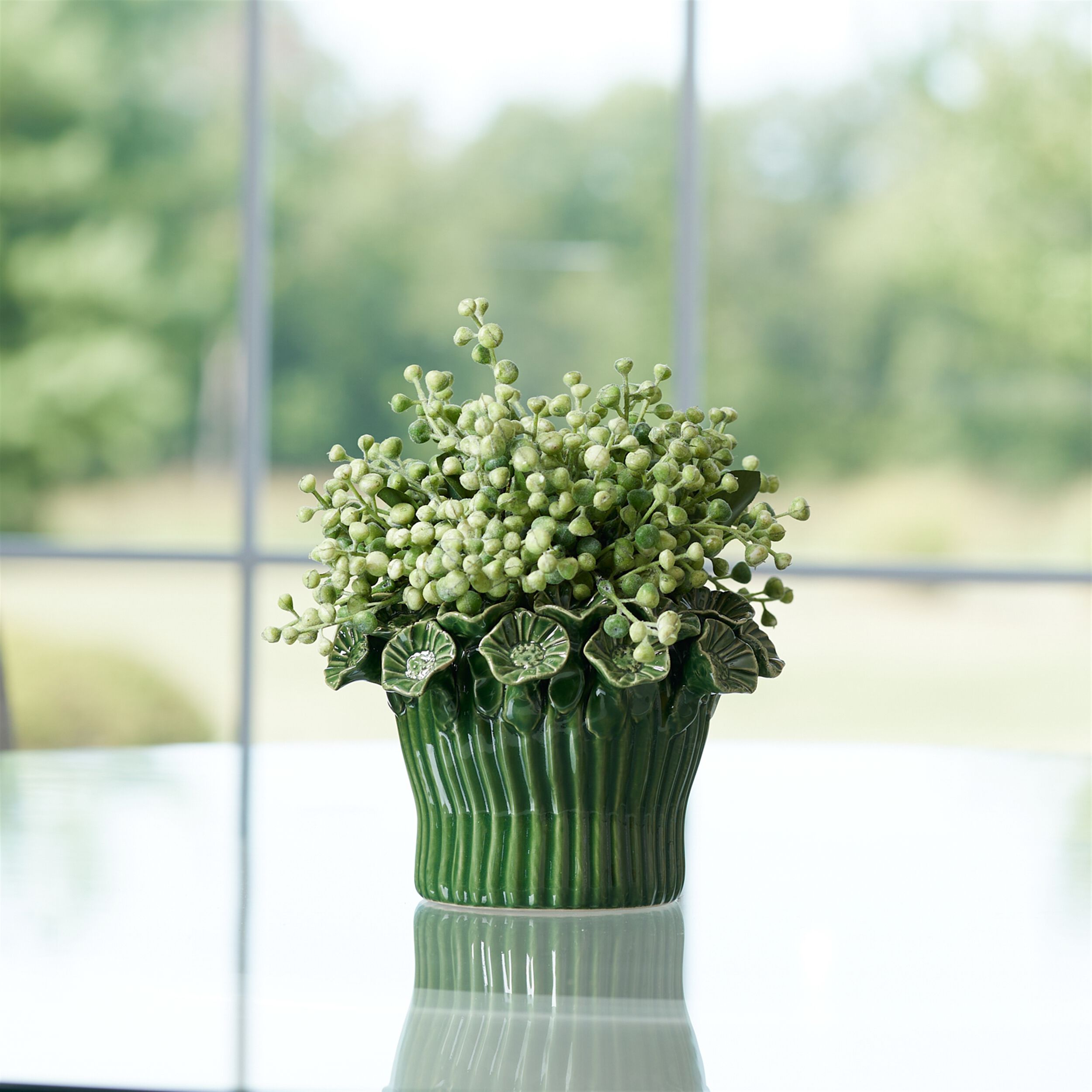 Storeware Bud Vase with Floral Accent Set of 2, GREEN, alternate image number 1