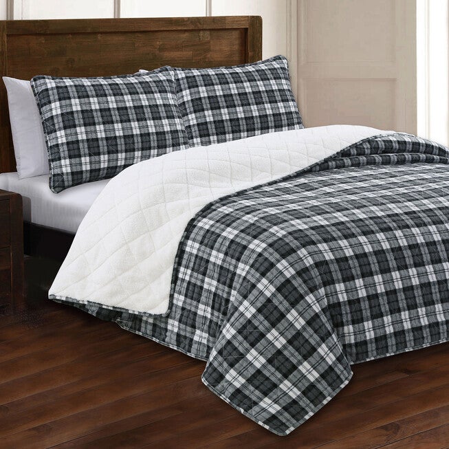 Estate Collection Berkshire Flannel Quilt Set, BLACK WHITE, hi-res image number 0