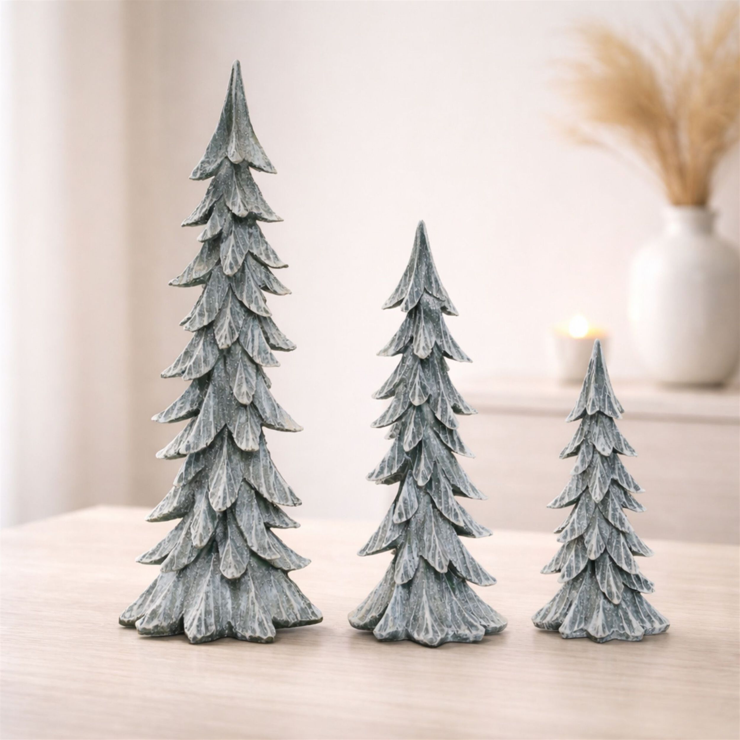 Glittered Pine Tree (Set of 3), WHITE GREEN, alternate image number 2