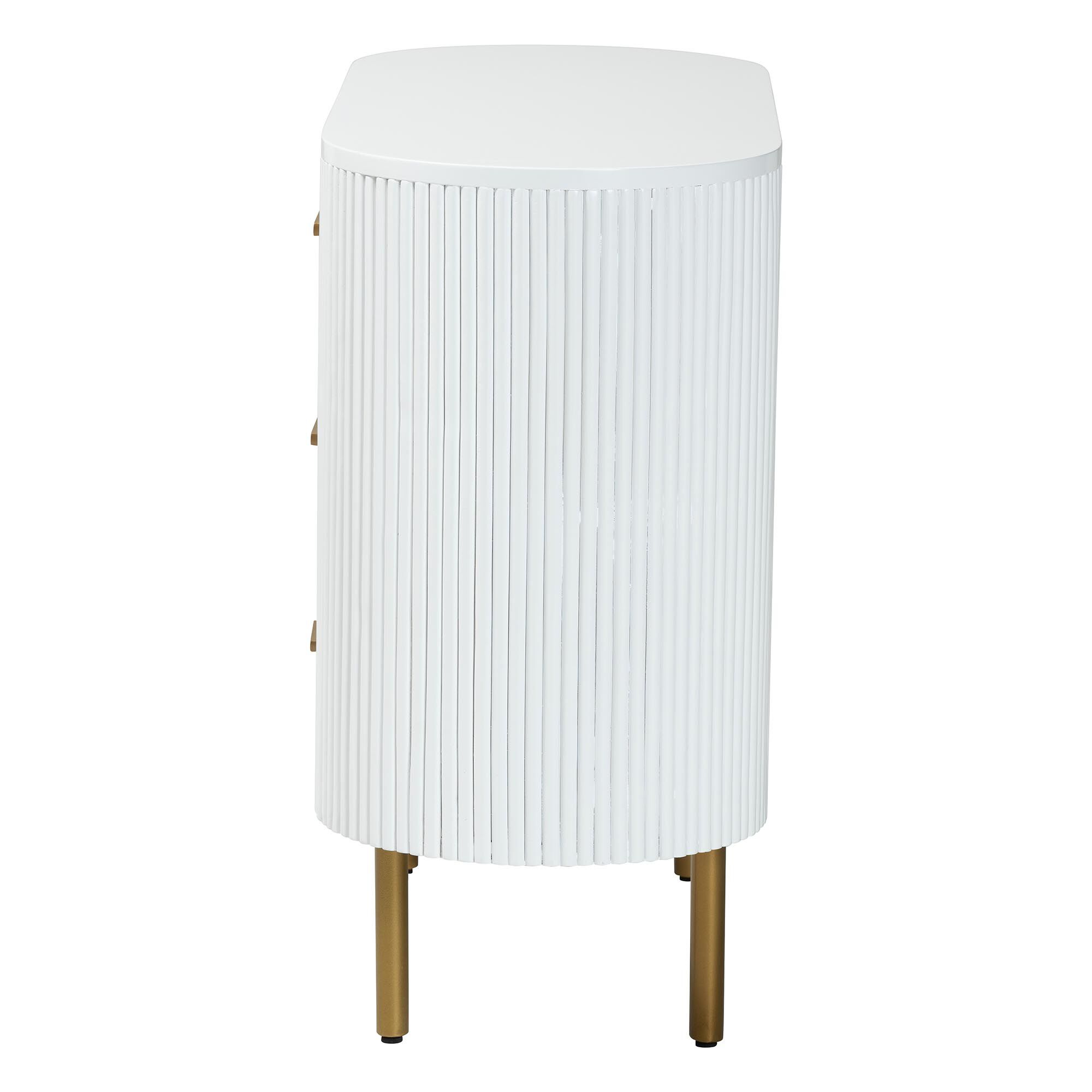 Beyla Mid-Century White Fluted Wood and Gold Metal 3-Drawer Dresser, WHITE, alternate image number 4