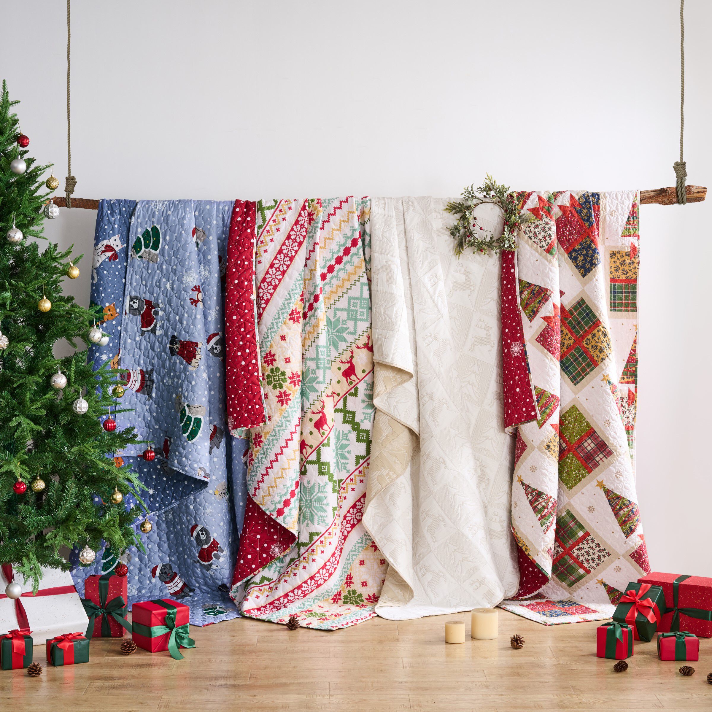 Fair Isle Quilted Throw Blanket, SNOW, alternate image number 3