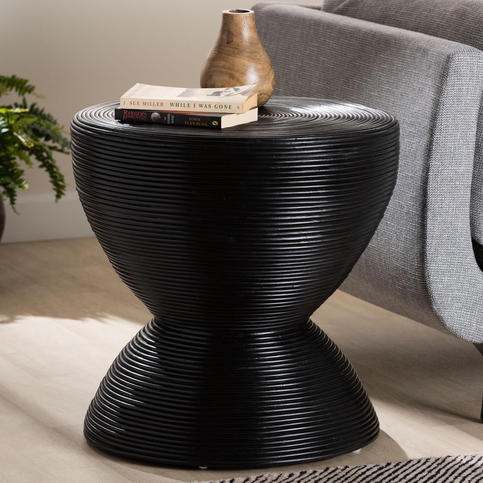 Tokyo Laminated Natural Rattan Side Table, Natural, BLACK, hi-res image number 0