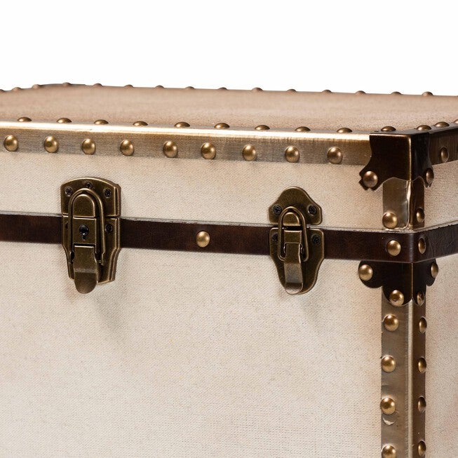 Laura Vintage White Canvas Lift-Top Trunk End Table, WHITE, alternate image number 6