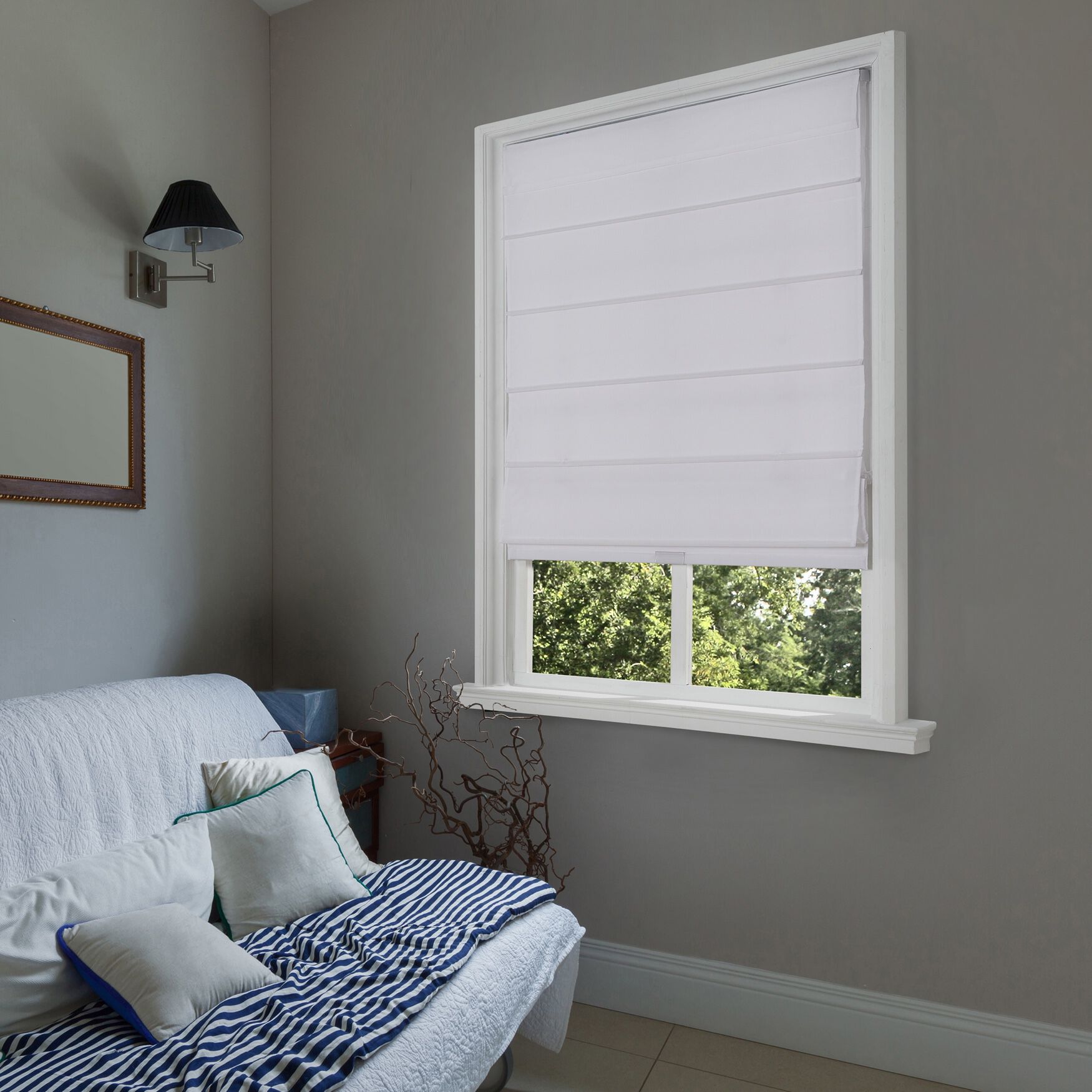 Cordless Blackout Fabric Roman Shades, WHITE, hi-res image number 0