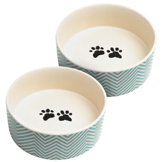 Set Of Two Talto Medium Pet Dog Bowls, TURQUOISE WHITE, hi-res image number null