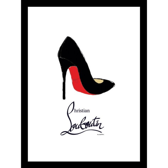 Christian Louboutin Shoe Black/Red 14 inches x 18 inches Framed Print, RED GREEN, hi-res image number null