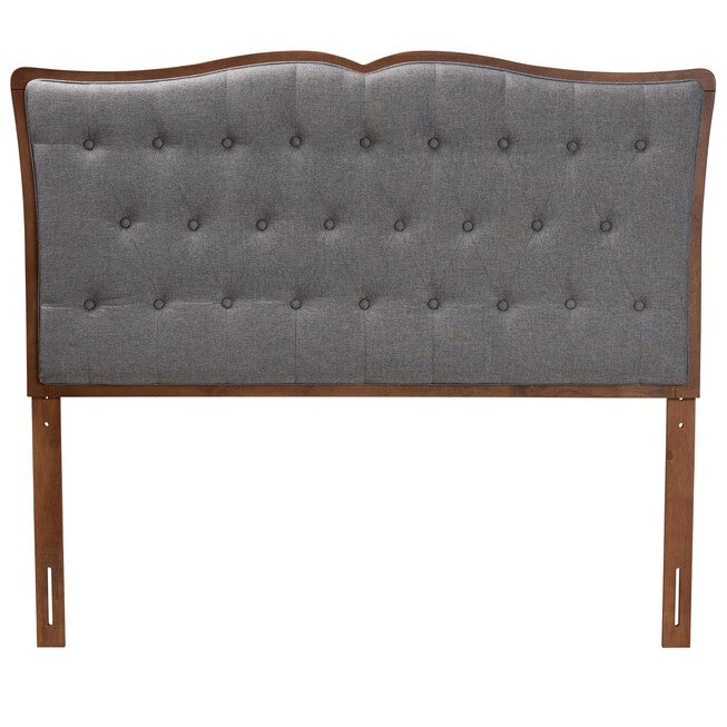 Georgia Classic And Traditional Grey Fabric And Walnut Brown Finished Wood Queen Size Headboard, , on-hover image number null