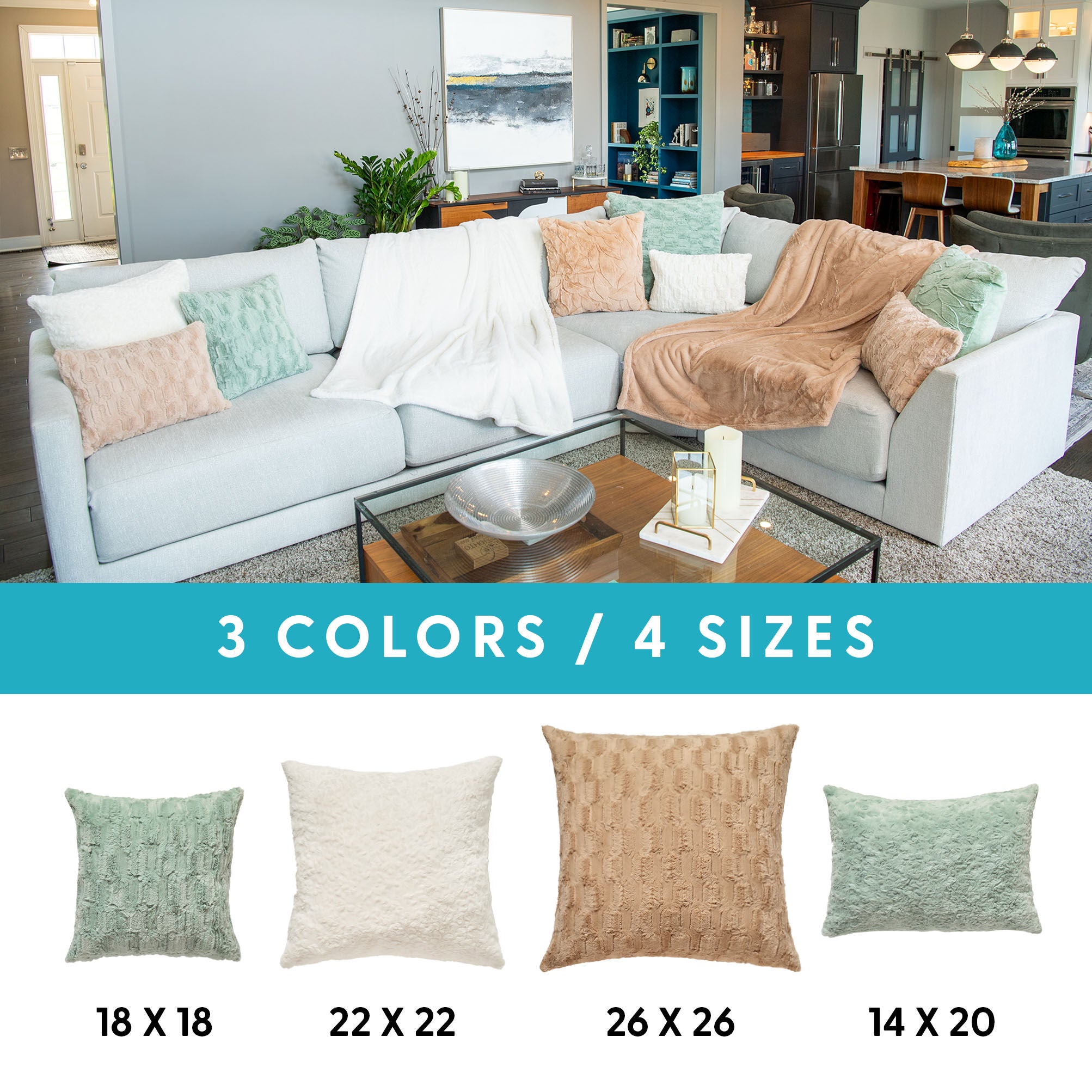 HGTV Art Deco Brushed Faux Fur Pillow Snowbound 22 x 22 inches, MULTI, alternate image number 3