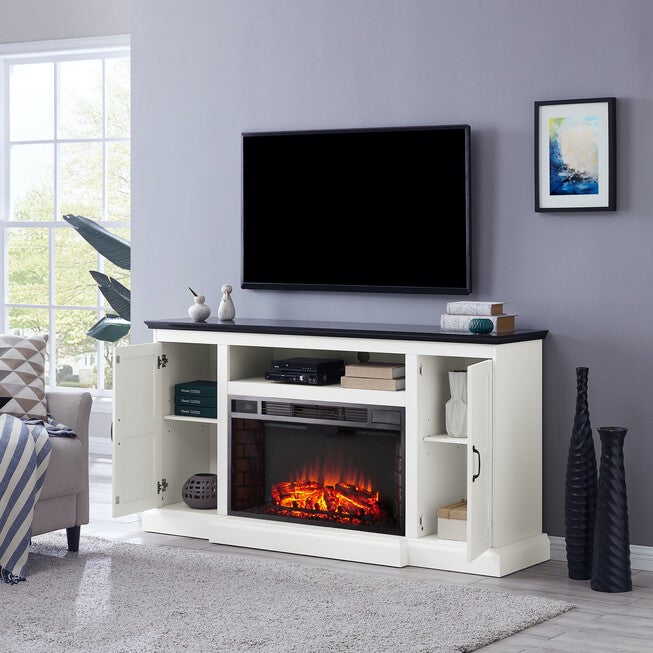 Belranton Widescreen Fireplace Media Console, WHITE, hi-res image number 0