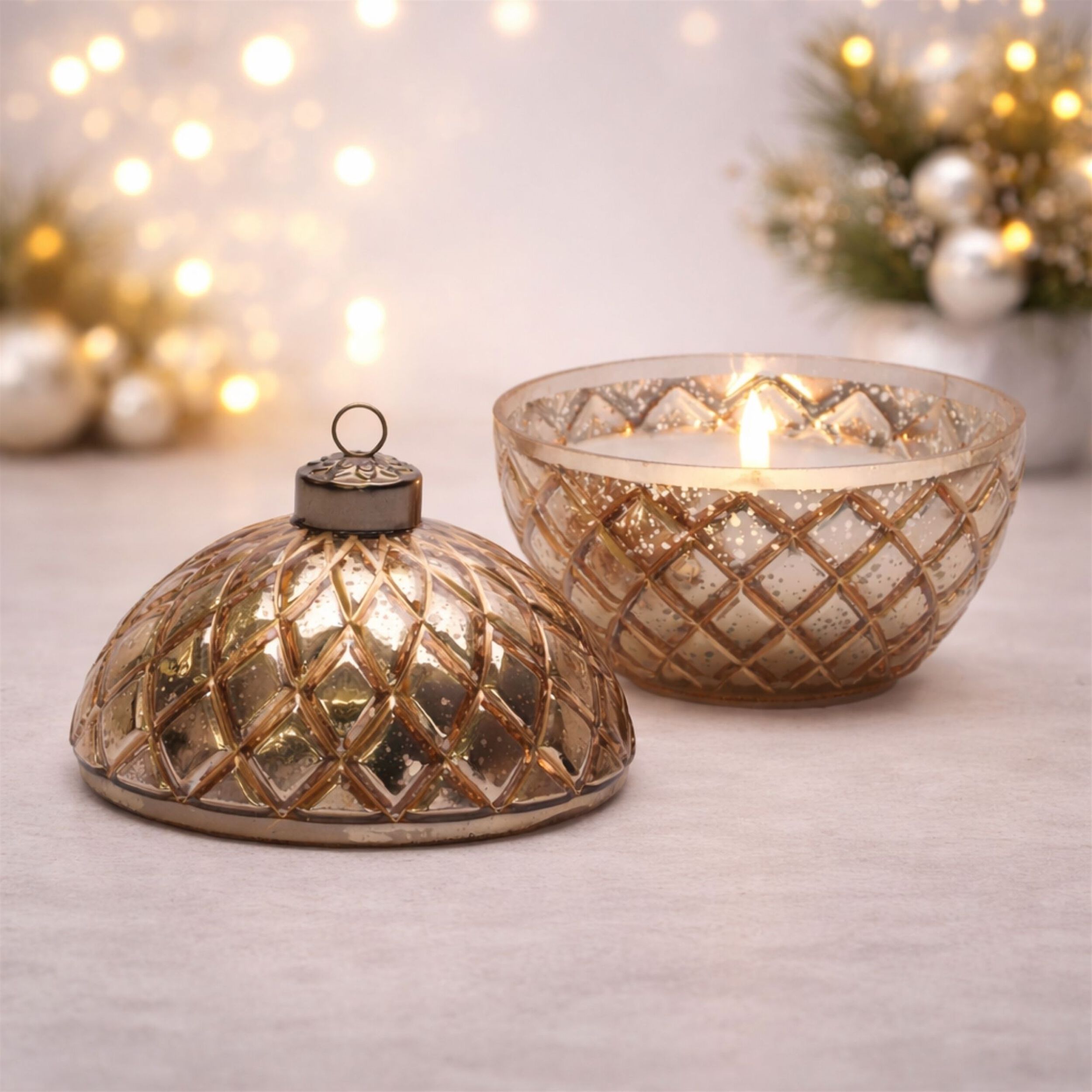 Glass Ornament with LED Candle Inside 5.75 inchesD, GOLD, alternate image number 1