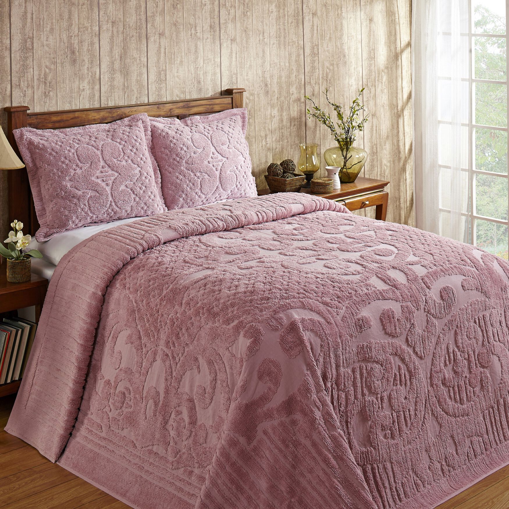 Ashton Collection Tufted Chenille Bedspread , PINK, hi-res image number 0