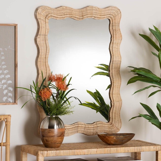 Hasana Bohemian Natural Scallop Rattan Accent Wall Mirror, NATURAL, alternate image number 4