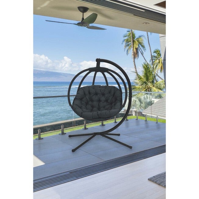 Hanging Ball Chair with Stand in Overland Black, , on-hover image number 1