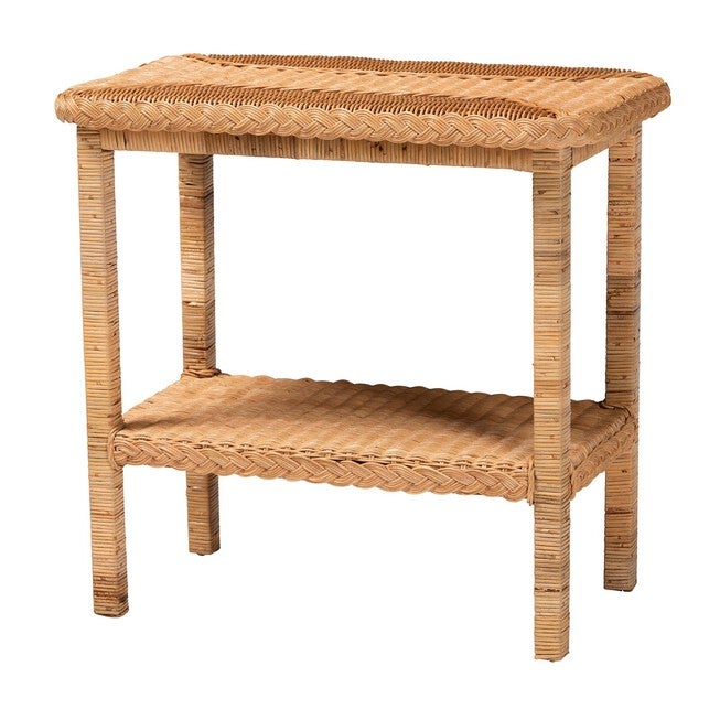 Minahasa Bohemian Light Honey Braided Rattan Side Table, LIGHT, alternate image number null