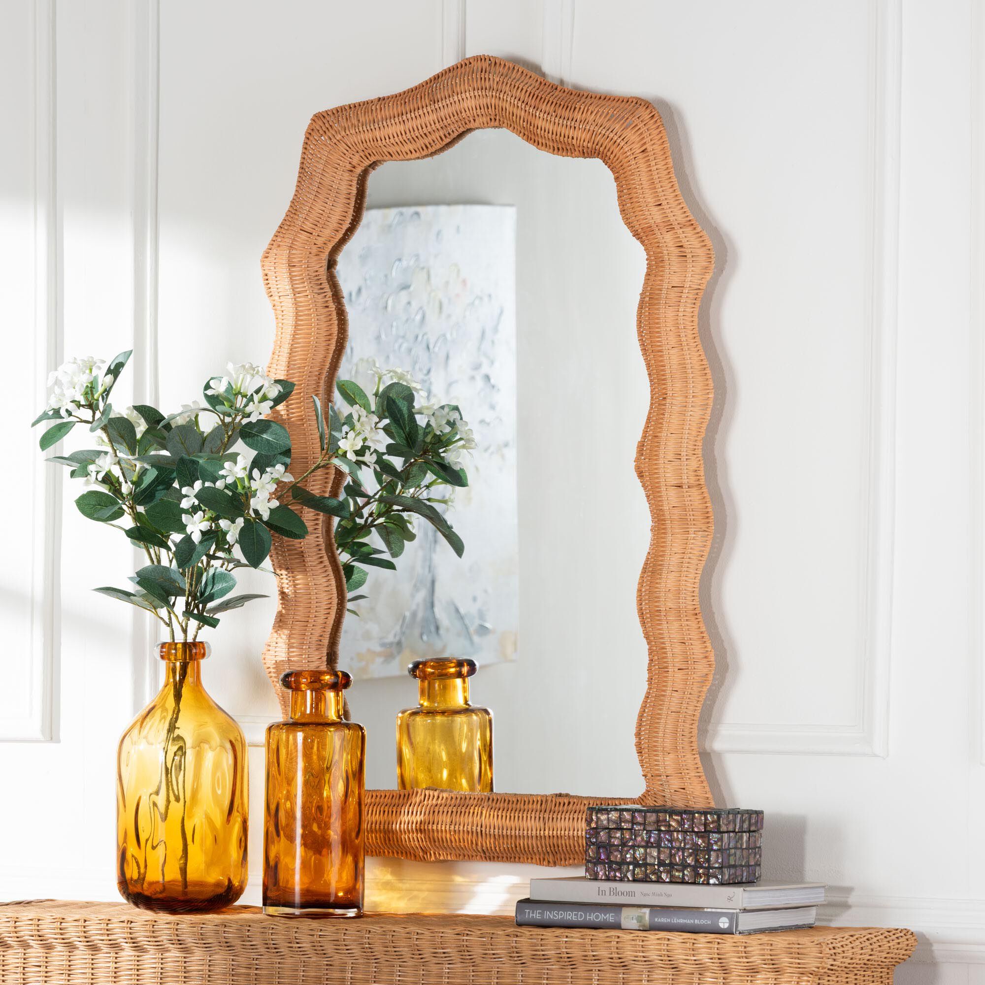 Daray Scalloped Natural Rattan Wall Mirror, NATURAL, hi-res image number 0