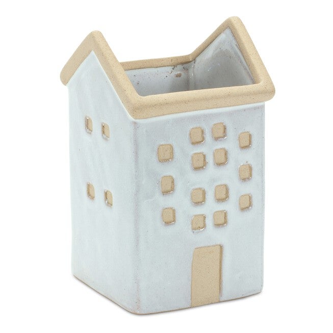 House Planter (Set of 3) 5.5 inchesL x 4.75 inchesH, 4.5 inchesL x 5.5 inchesH, 3.5 inchesL x 6.25 inchesH Porcelain, WHITE/BROWN, alternate image number null