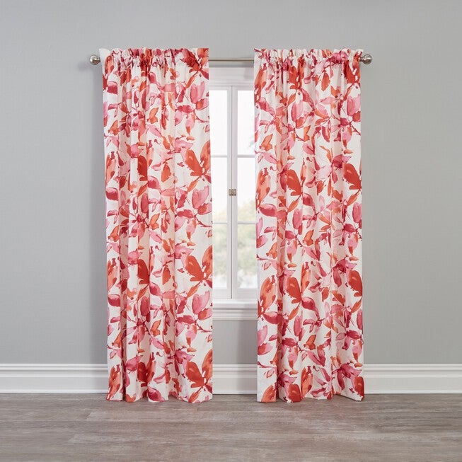 Lily Watercolor Blackout Rod-Pocket Panel, CORAL, hi-res image number null