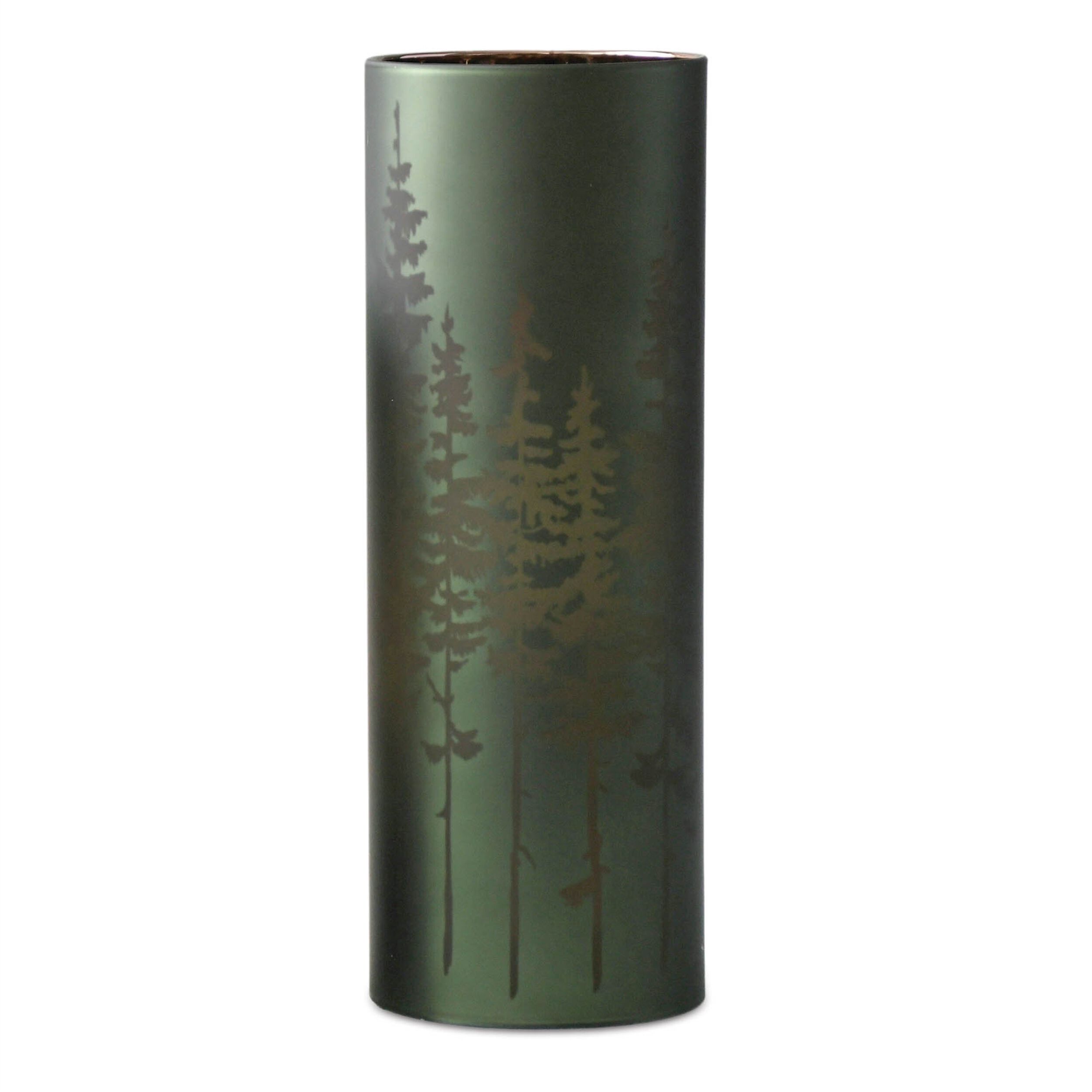 Frosted Pine Trees Glass Candle Holder (Set of 2), GREEN, alternate image number 5