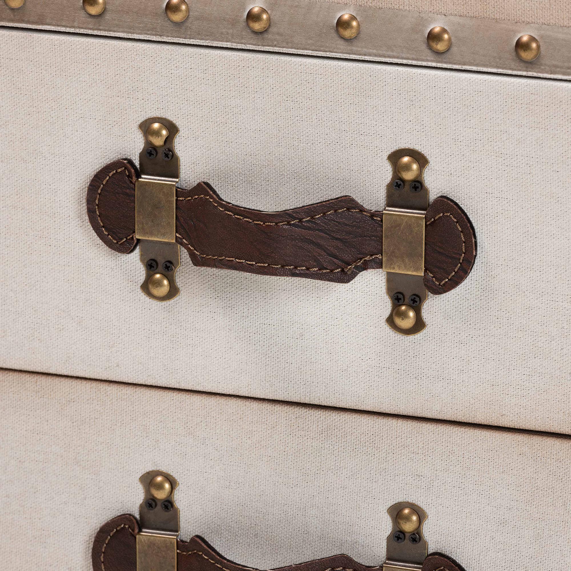 Agatha Vintage Coffee Canvas 2-Drawer Storage Trunk, BEIGE, alternate image number 6