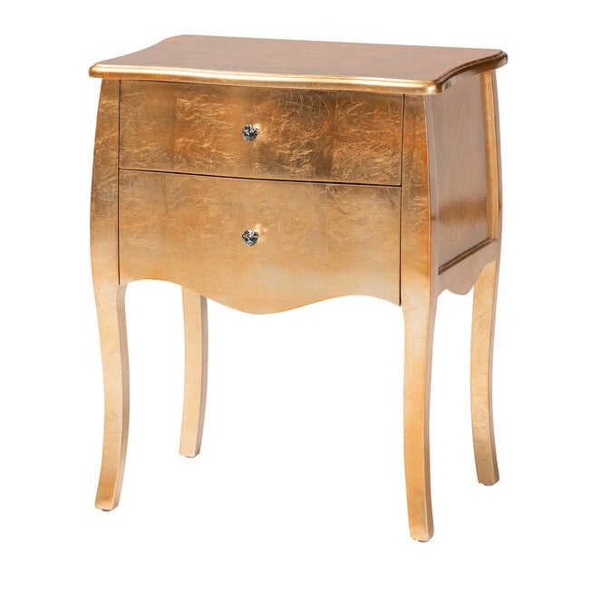 Patrice Classic And Traditional Gold Finished Wood 2-Drawer Nightstand, GOLD, hi-res image number null