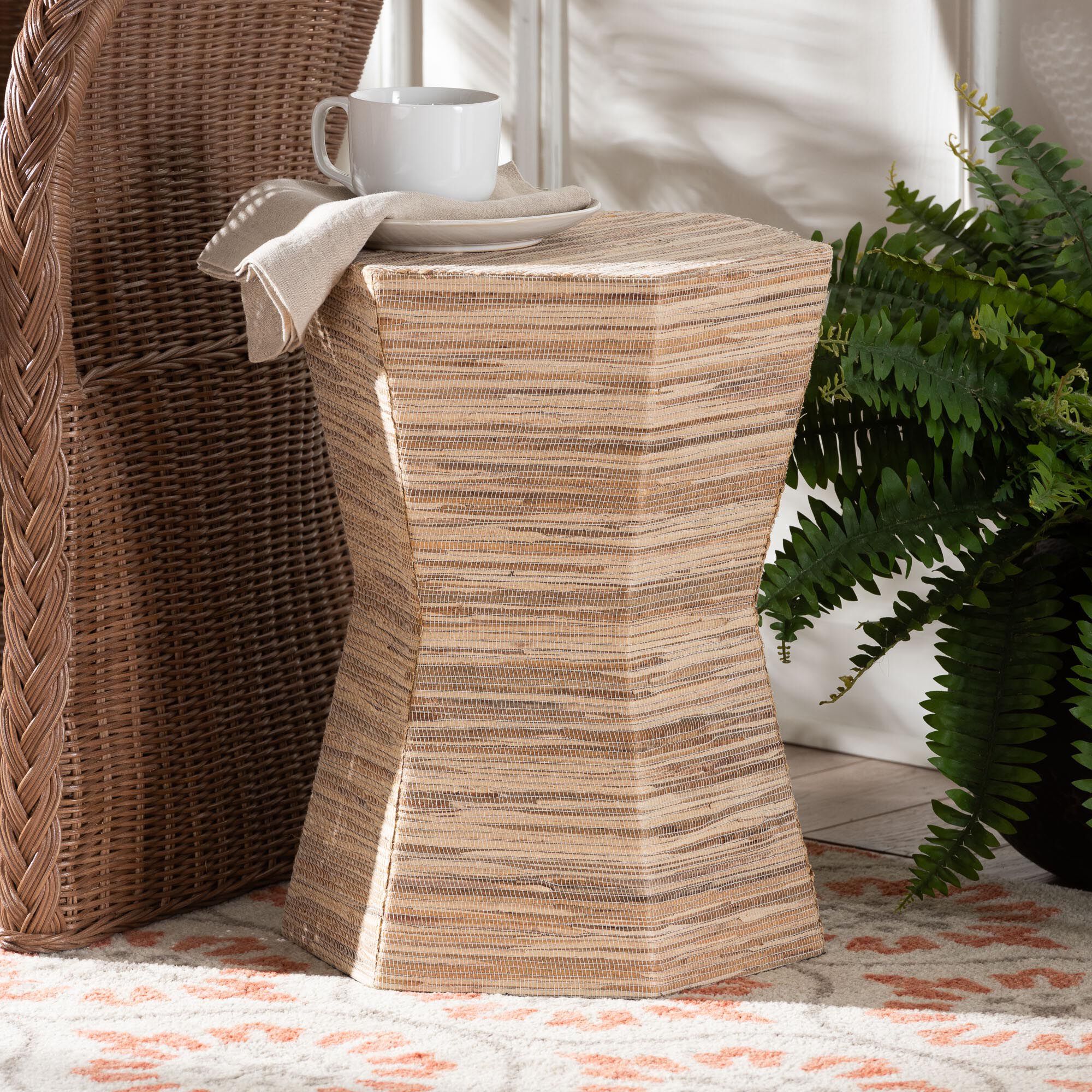 Idana Bohemian Woven Grasscloth Hourglass End Table, NATURAL, hi-res image number 0