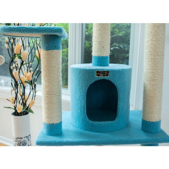 Classic 65" Real Wood Five Levels Cat Tree With Perch, Condo, Hanging Tunnel, , alternate image number null