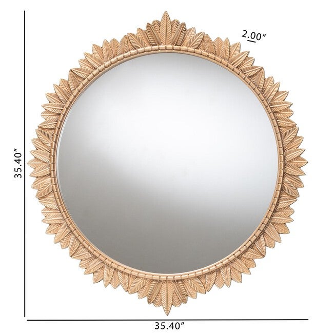 Caitlin Antique Gold Finished Wood Round Accent Wall Mirror with Carved Leaf Border, ANTIQUE GOLD, alternate image number 4