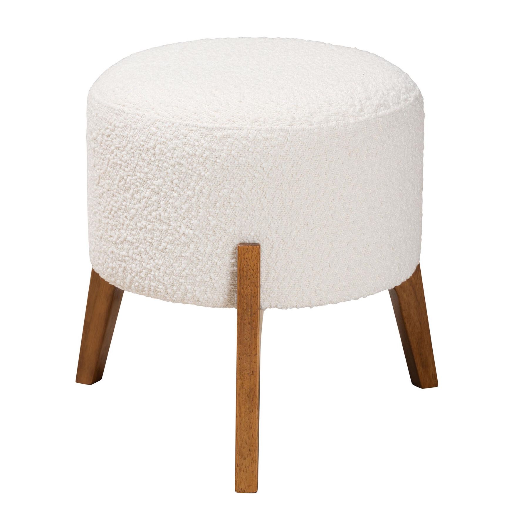 Elkie Japandi Cream Boucle Fabric And Walnut Brown Finished Wood Ottoman Footstool, CREAM WALNUT BROWN, hi-res image number 0