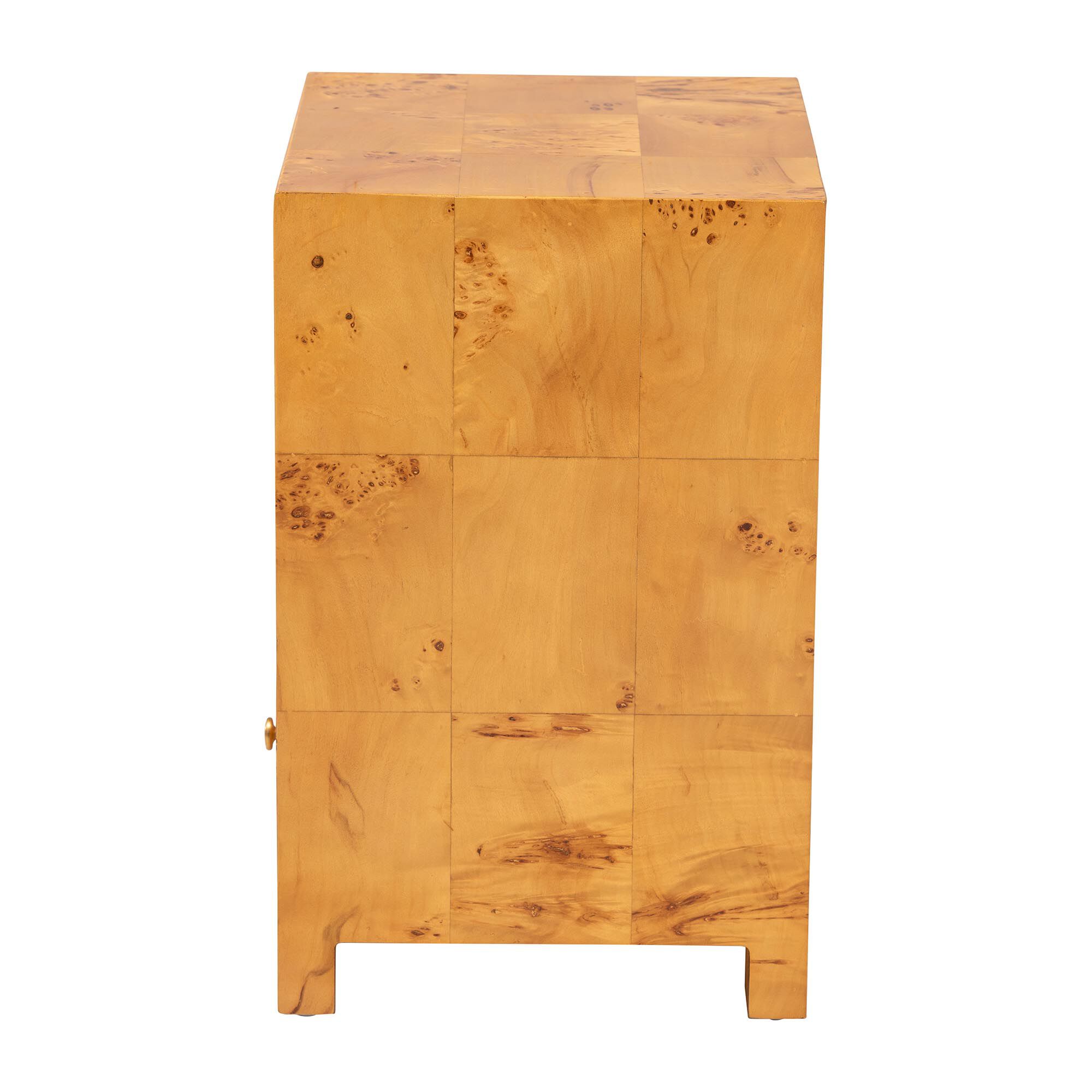 Camira Modern and Contemporary Natural Light Mappa Real Burl Wood 1-Drawer Nightstand, BURL, alternate image number 4
