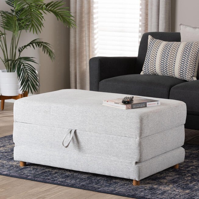 Sabriel Modern Light Grey Fabric Convertible Sleeper Ottoman, LIGHT GREY/OAK BROWN, hi-res image number null