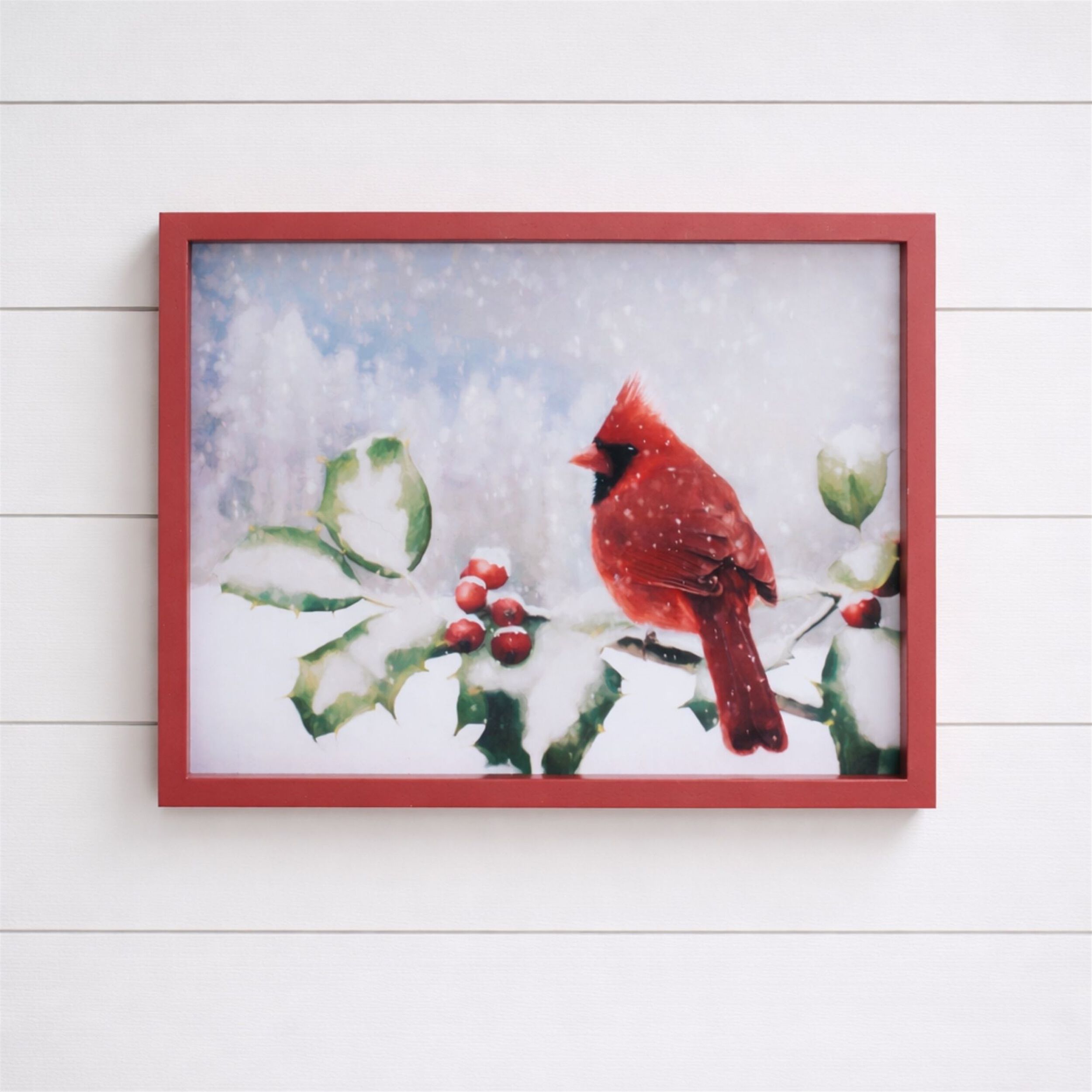 Framed Cardinal and Holly Winter Wall Art 15.5 inchesL, RED, alternate image number 2