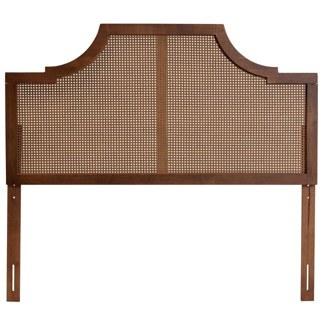 Risha Mid-Century Modern Ash Walnut Finished Wood And Rattan King Size Headboard, , on-hover image number null