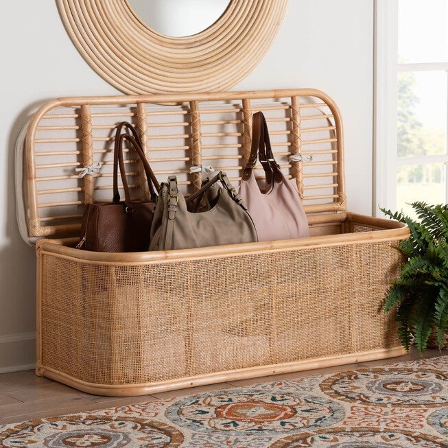 Ishana Bohemian Natural Rattan Storage Bench, , alternate image number null