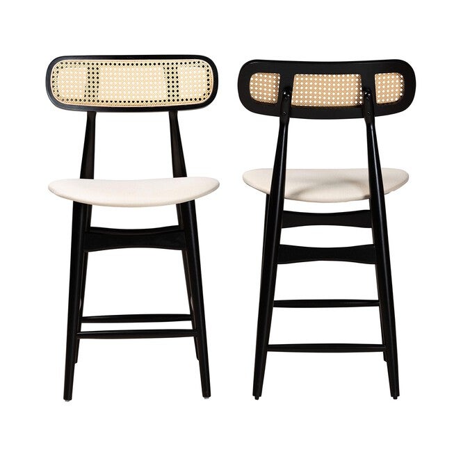 Tarana Mid-Century Modern Grey Fabric And Walnut Brown Finished Wood 2-Piece Counter Stool Set, , alternate image number null