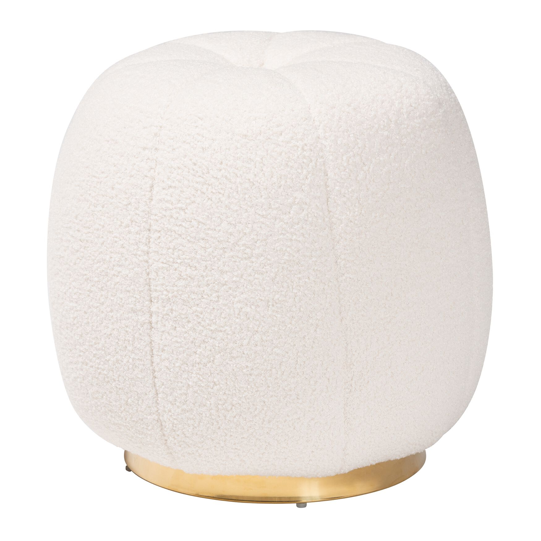 Raelynn Modern And Contemporary Ivory Boucle Upholstered And Gold Metal Ottoman, IVORY, hi-res image number 0