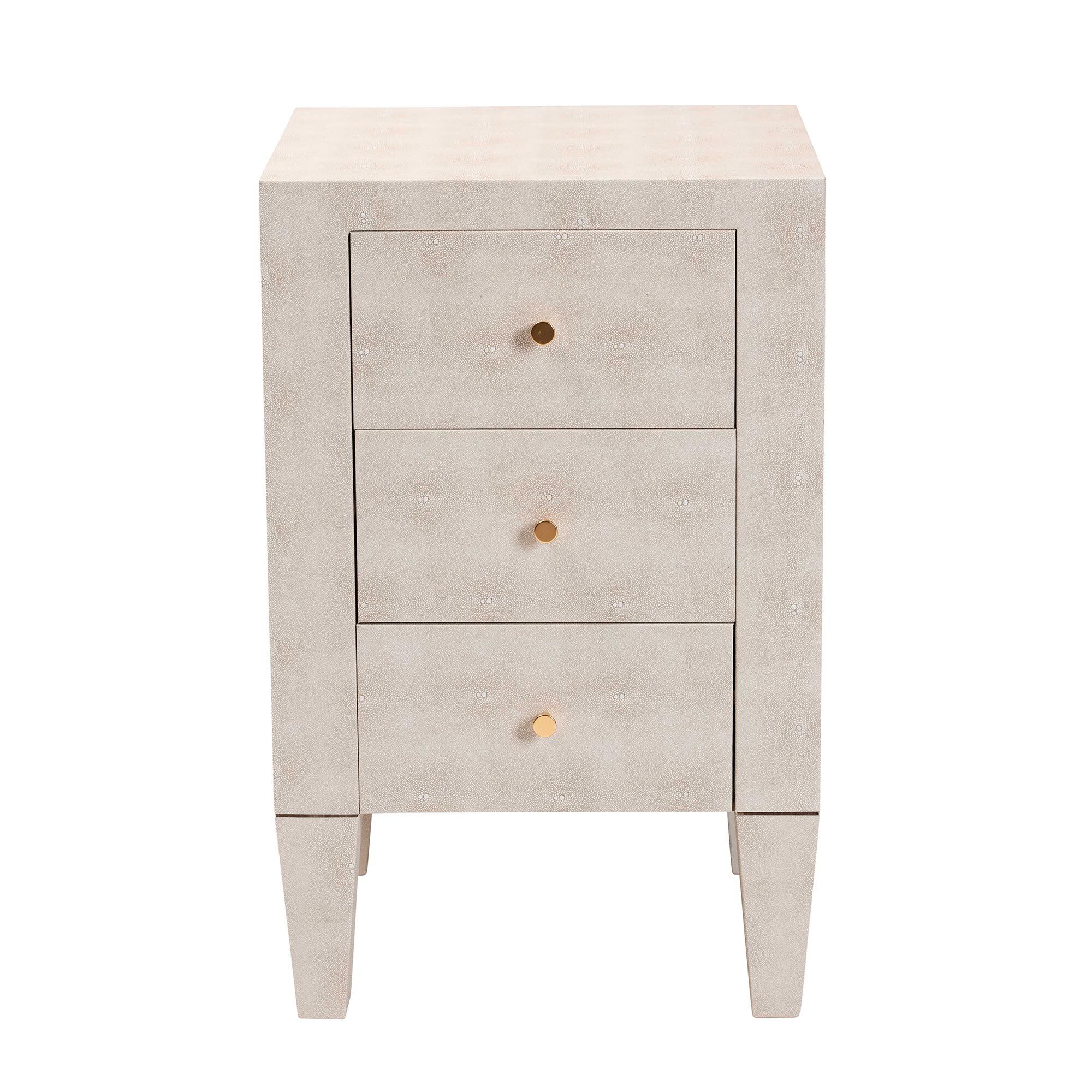 Leyna Modern Beige Faux Shagreen 3-Drawer End Table, BEIGE, alternate image number 3