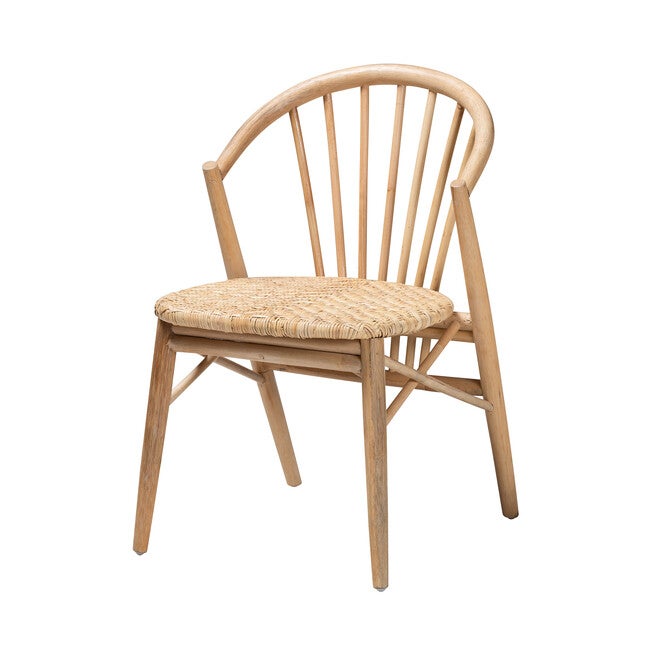 Kobe Mid-Century Modern Natural Brown Finished Wood and Rattan Dining Chair, NATURAL BROWN, alternate image number 2
